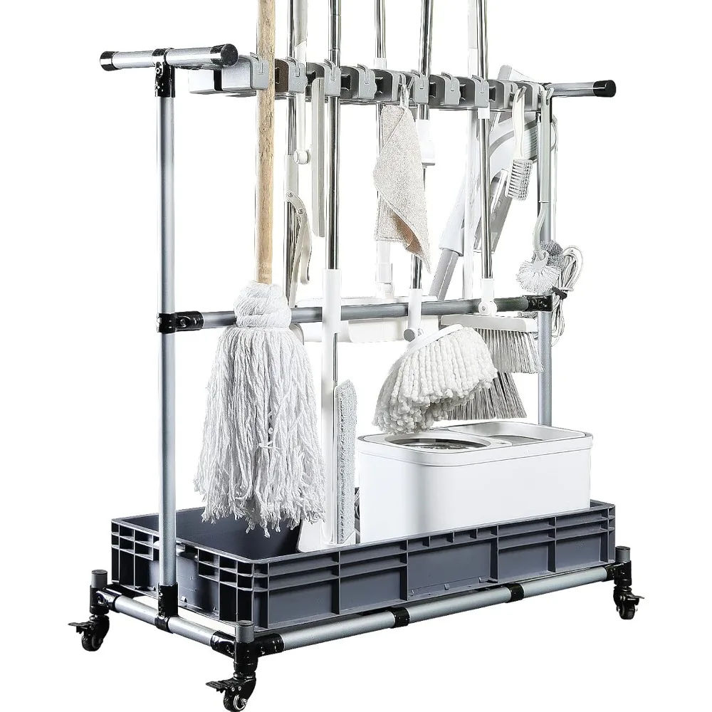 

Multifunctional Cleaning Cart and Tool Organizer - Broom and Mop Holder