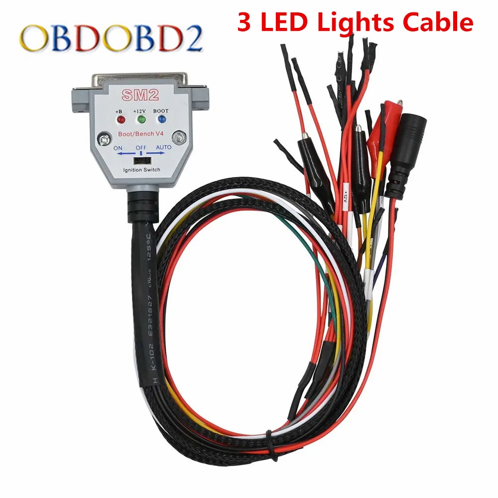 2024 New 3 LED Lights SM2 PRO J2534 Boot Bench Cable DB25 ECU Pinout Cable For VCI Read and Write ECU BATT VCC KLINE CAN-L CAN-H