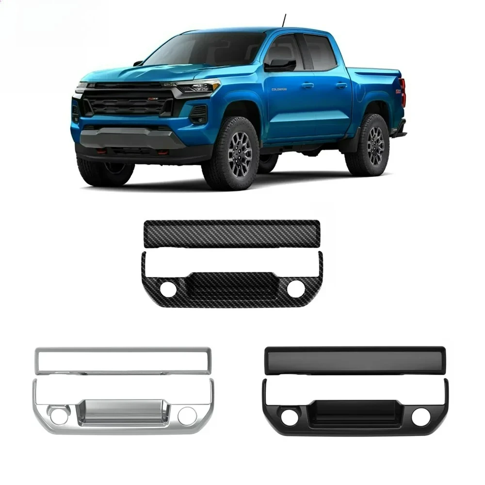 For Chevrolet Colorado 2023 2024 ABS carbonfiber Rear Trunk Tailgate Door Handle Bowl Catch Sticker Cover Exterior Accessories