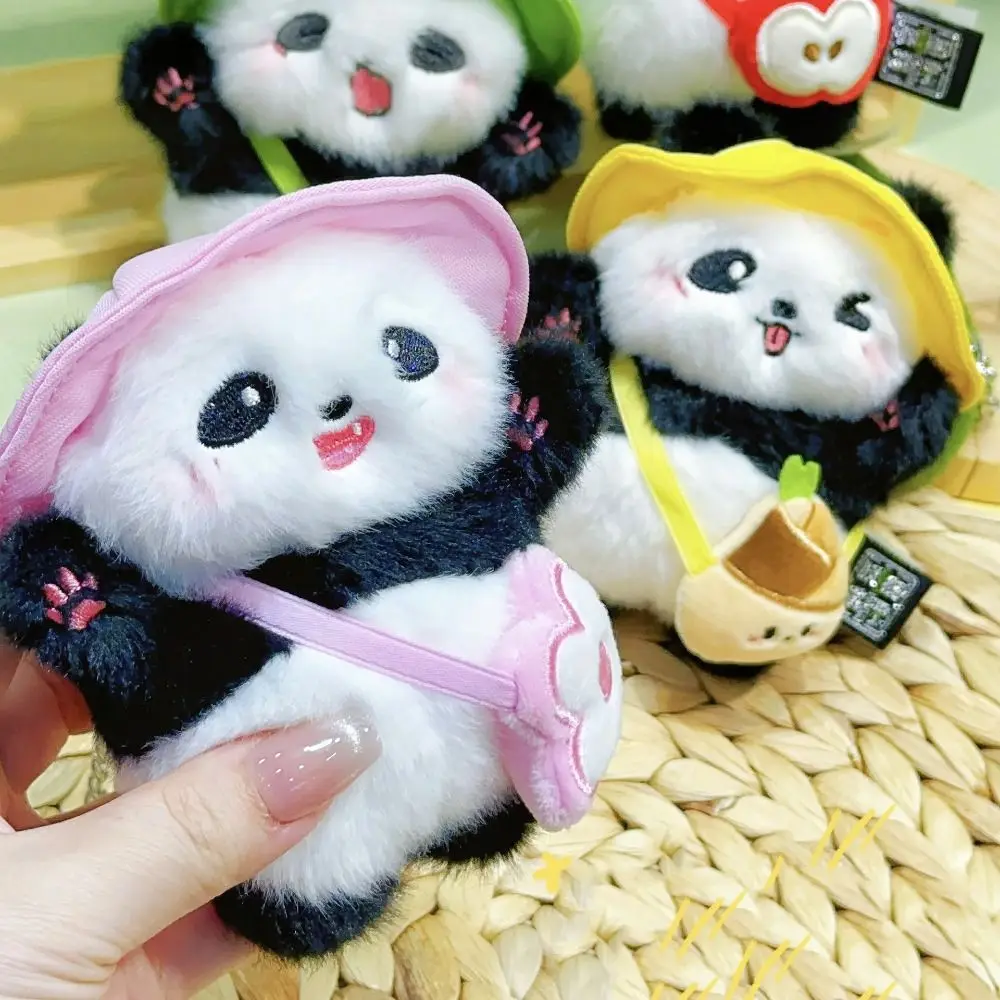 Breloczek do kluczy Candy Color Plush Panda Pendant Cute Expression Pluszowa lalka Panda Pluszowy brelok do kluczy z torbą Kreatywne prezenty urodzinowe