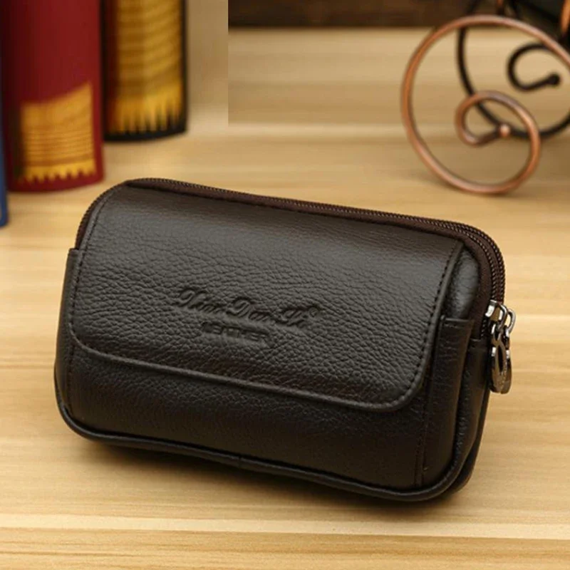 Men Genuine Leather Cell/Mobile Phone Case Bag Coin Cigarette ID Card Male Natural Skin Belt Bum Fanny Waist Pack Bags Purse