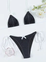 Micro Bowknot Bikinis Set for Women Patchwork Swimsuit Summer Beach Wear White Thong Swimwear Swimming Bathing Suit 2025