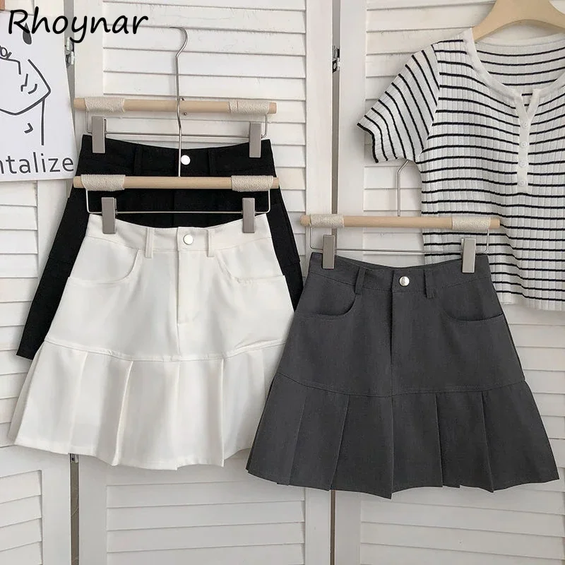 

Mini Skirts Women Summer Sweet Students Simple Leisure Korean Fashion Solid All-match High Waist Pleated Designed Trendy Popular