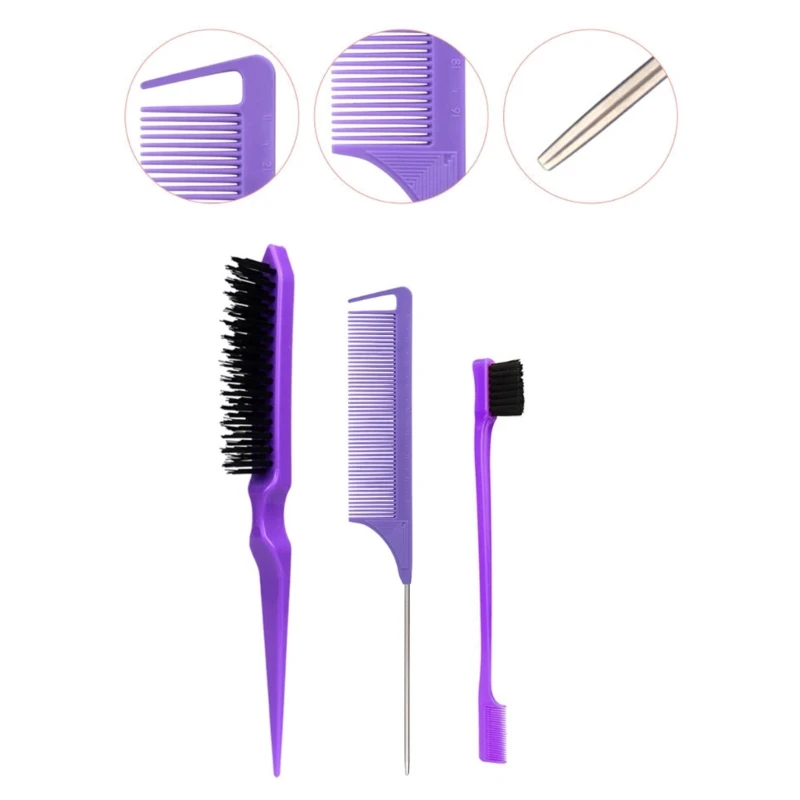 Hair Styling Comb Set Teasing Hair Brush Tail Comb Brush for Edge Back Brushing Combing Slicking Hair