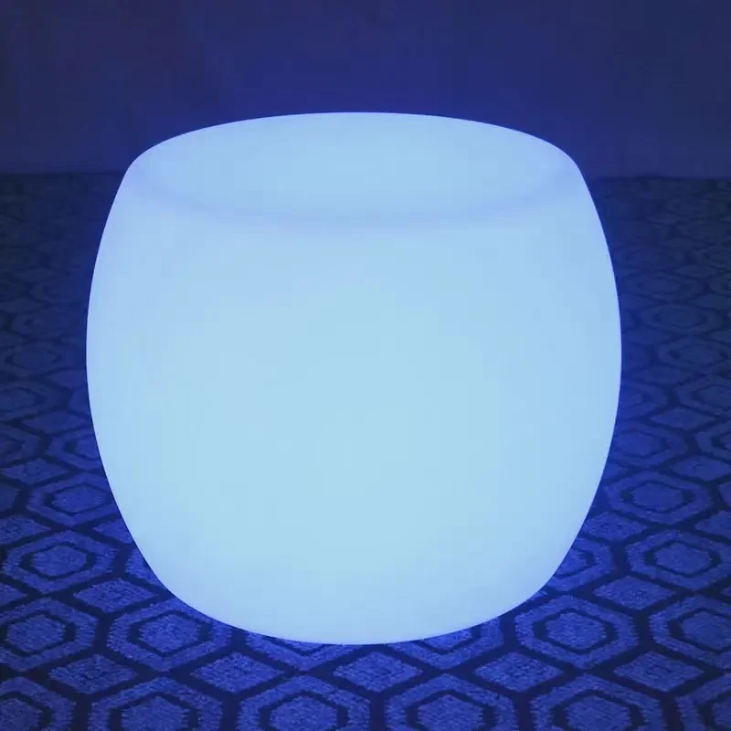 Illuminated Round Stool,D50x40cm, Remote-Controlled Lighting Mini Table, Plastic Round Seat, Rechargeable Bar Furniture,Riq-S45
