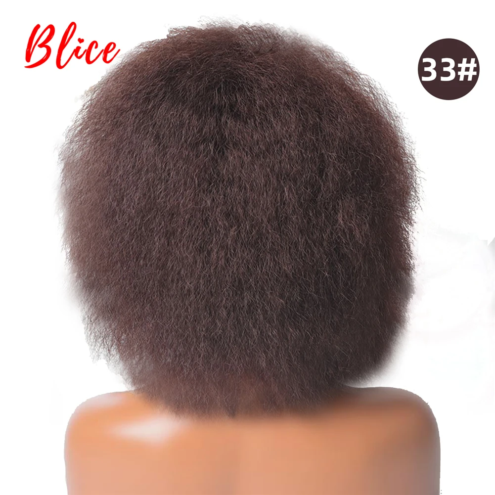 Blice 6 Zoll kurze synthetische Perücken verworrene gerade Kanekalon hitzebeständige natürliche schwarze Frauen Afroamerikaner Afro volle Perücke – Detail 13