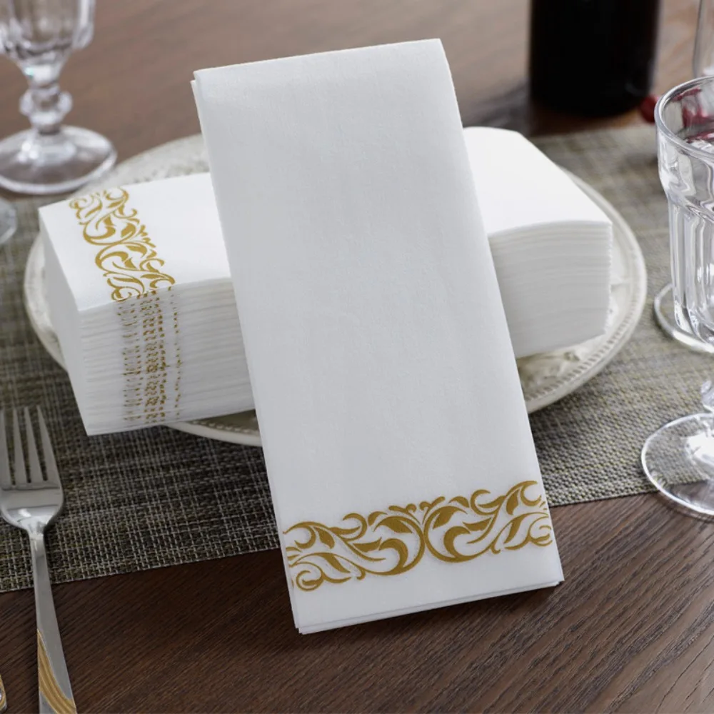 

25Pcs Vintage Disposable Table Napkin Wood Pulp Gold/Silver Printing Table Tissue Thickened Degradable Hand Towel Banquet