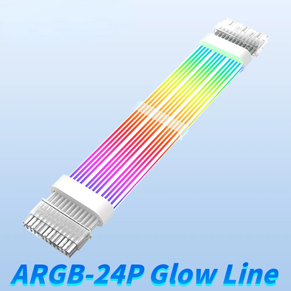 18AWG ARGB Motherboard 24P Strip Silicone Luminous PSU Extension Cable Silver-plated Wire Computer Case Decoration Adapter Cable