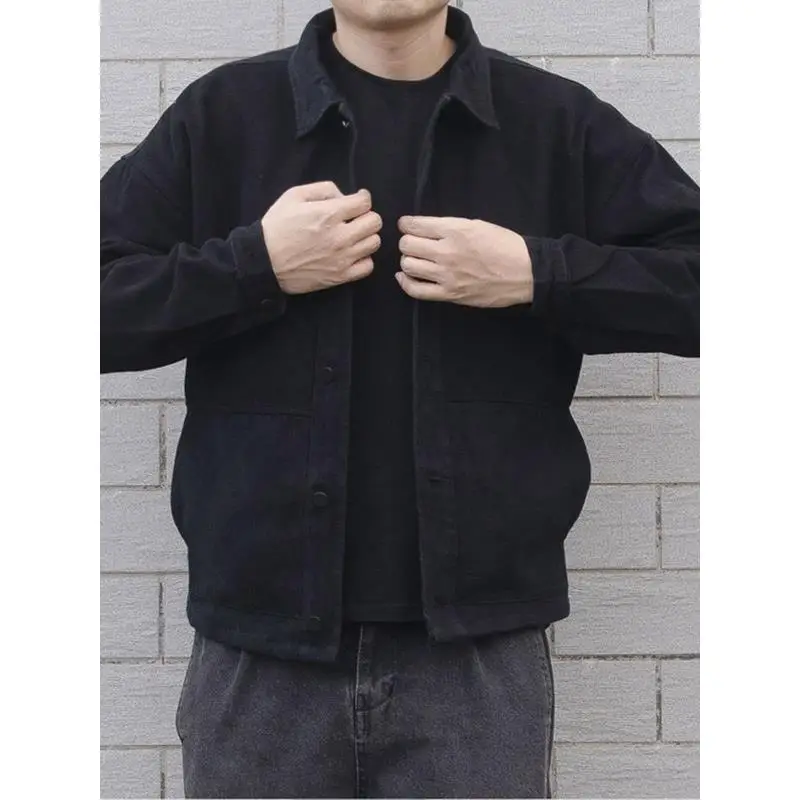 

Men's Casual Loose Denim Jaet Collared Workwear Top Autumn Faionable Wear-resistant Korean Sle Versatile Long Sve