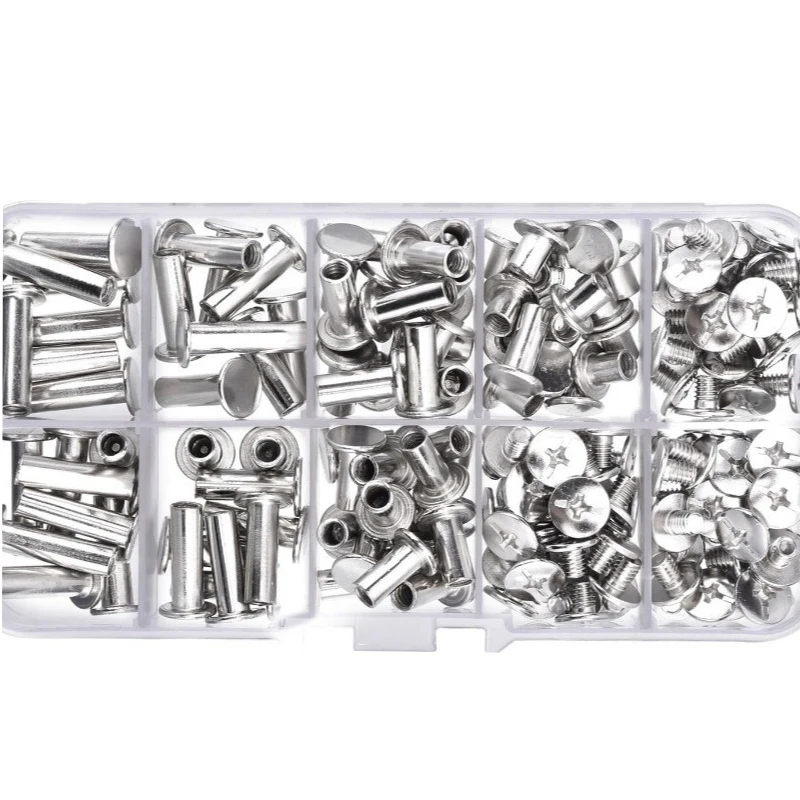 80 Sets 5 Sizes Silver Cross Head Chicago Screws Metal Stud Rivets DIY Leather Craft Bag Wallet Book Binding Hardware