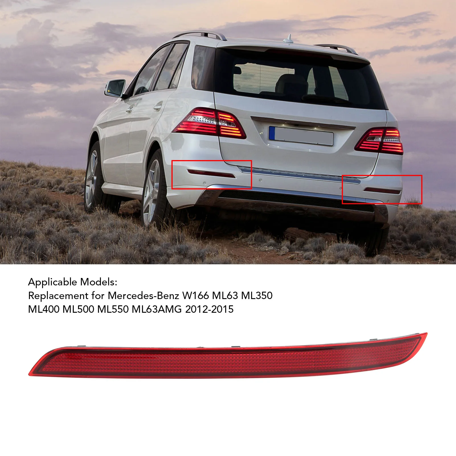 Rear Bumper Reflector Waterproof Replacement For  W166 ML63 ML350 M ML400 ML500 ML550 ML63AMG