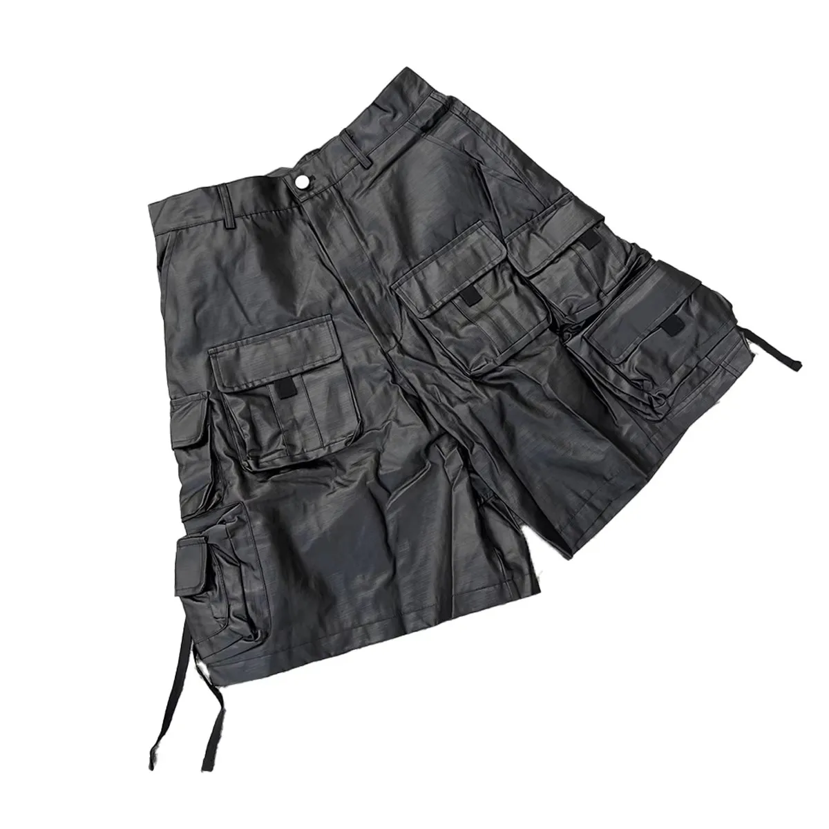 Mauroicardi Spring Summer Cool Hard Waterproof Black Shorts for Men with Many Pockets American Retro Dark Academia Clothes 2025