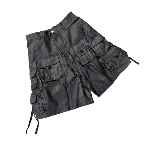 Imagen 1 del producto Mauroicardi Primavera Verano fresco duro impermeable pantalones cortos negros para hombres con muchos bolsillos americano Retro oscuro Academia ropa 2025