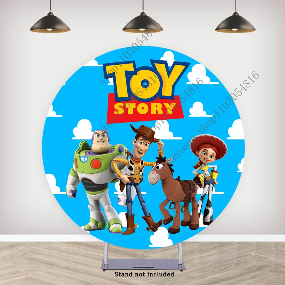

Toy Story Buzz Lightyear Round Photo Backdrop Kids Birthday Party Circle Photo Background for Photo Booth Plinth Covers