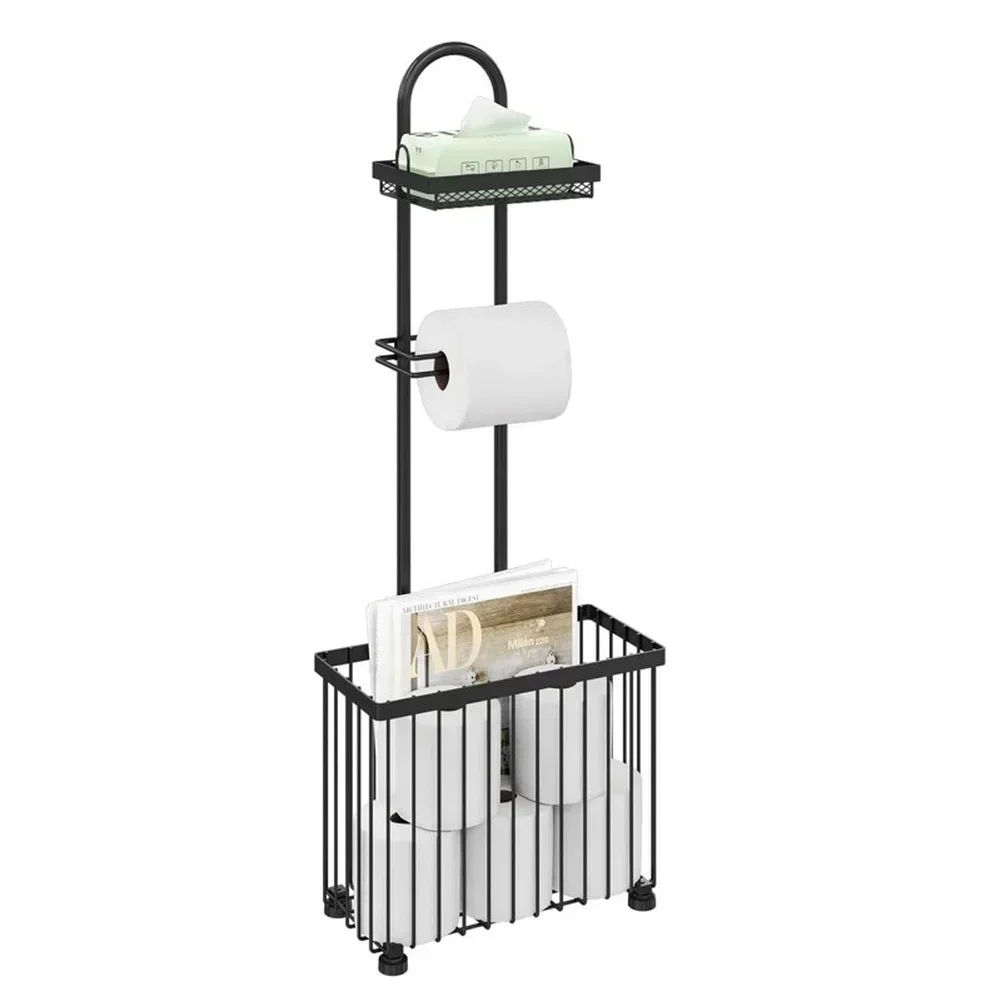 

1PC Tissue Holder 32.5*18*24.5cm Black Modern Bathroom Tissue Holder With Storage Shelf For Tablet Phone Watch For Home Storage