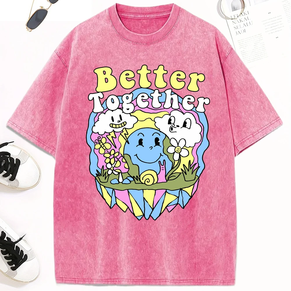 

Забавная стираная футболка с принтом «Better Together», женские хлопковые мягкие футболки, спортивная универсальная одежда, свободная одежда Y2K с коротким рукавом