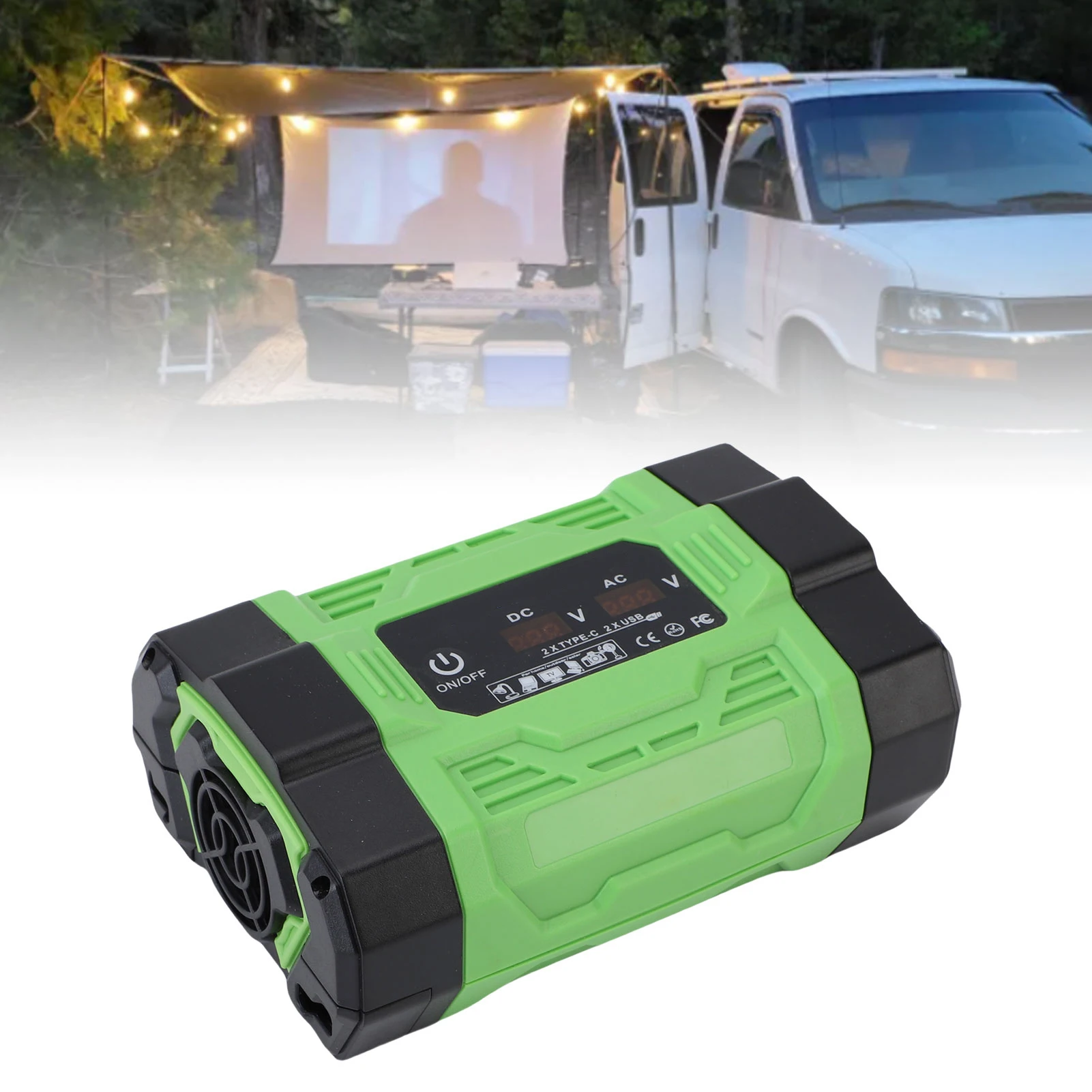 Przetwornica Samochodowa z Wieloma Ochronami, Inwerter Samochodowy 2xUSB C 2xUSB A, DC12V na AC220V 250W, Cyfrowy Wyświetlacz do Pojazdu