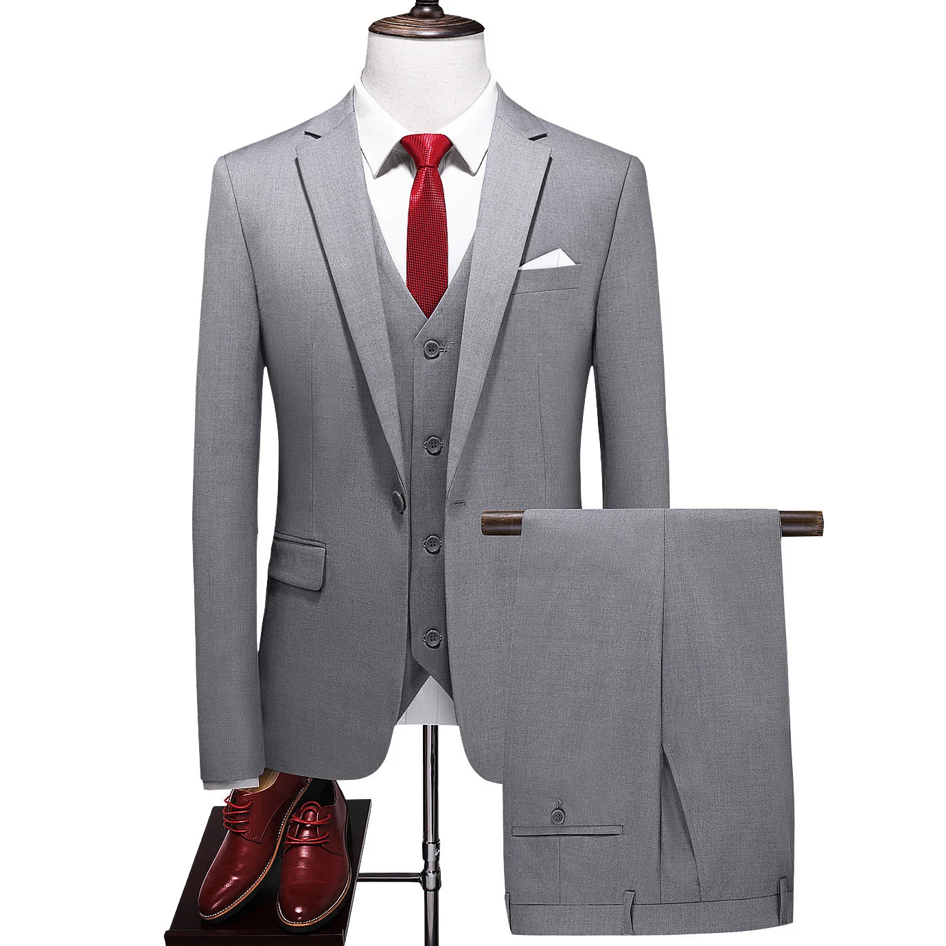 

Handsome Grey Suit For Men Notched Lapel Formal Business Blazer Wedding Groom Tuxedo 3 Piece Set Jacket Vest Pants Costume Homme