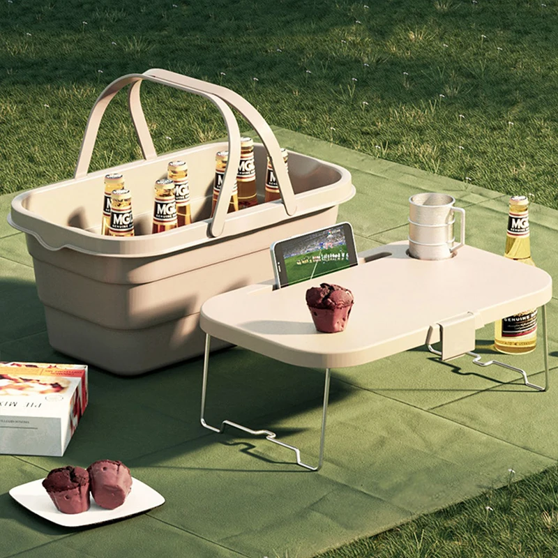 

Large Capacity Picnic Basket with Tray Table Collapsible Camping Box Accessories for Outdoor Parties Home Parties BBQ