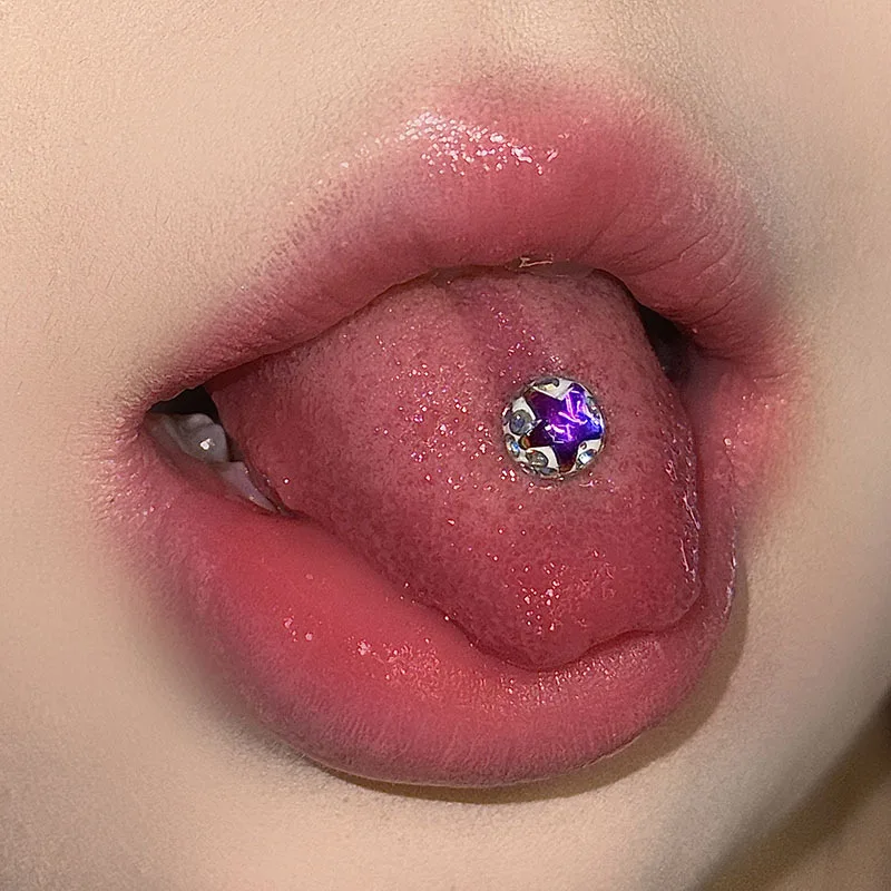 Glitter Sequin Star Tongue Ring Mixed Color Stainless Steel Tongue Piercing Barbell Women Sexy Body Jewelry Gift Wholesale