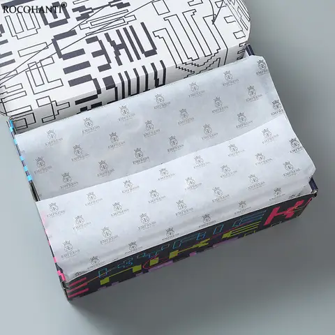 100 fogli di carta TISSUE PERSONALIZZATA con LOGO STAMPATO NERO ROSA BIANCO CAPELLA DA WRAPPING PER IMBALLAGGIO di vestiti Bouquet di fiori Confezione regalo