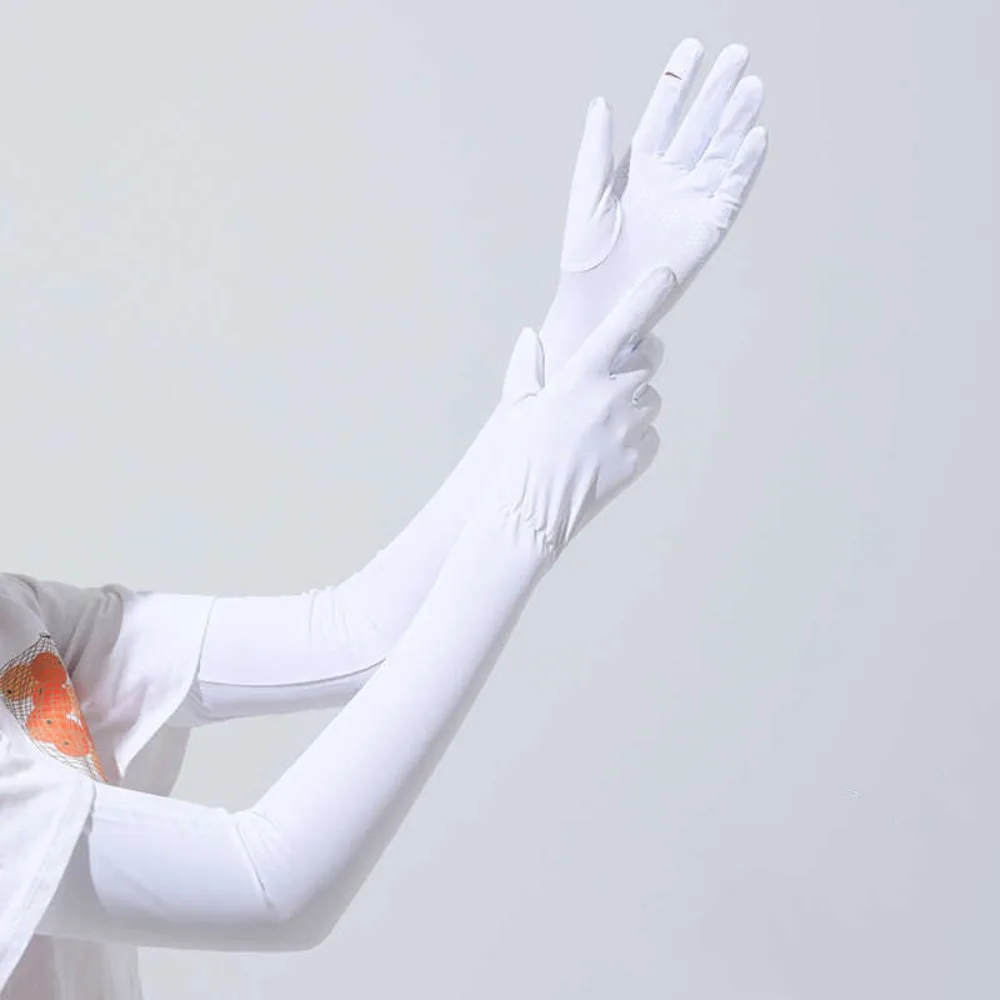 Mangas largas elásticas transpirables de seda de hielo, cubiertas de brazo con protección solar Anti-UV de Color sólido, aislamiento UV fino, guantes de ciclismo para conducir