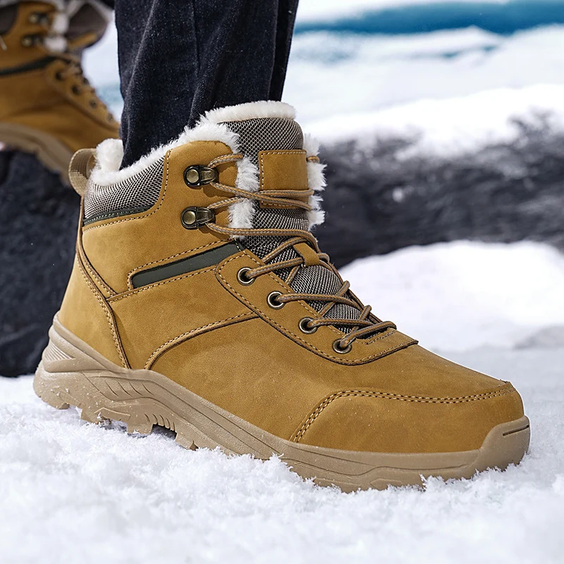 Super Warm Winter Snow Boots With Fur Plus Size 39-48 Hiking Boots Men Non-slip Outdoor Sneakers Men High Top Warm Shoes