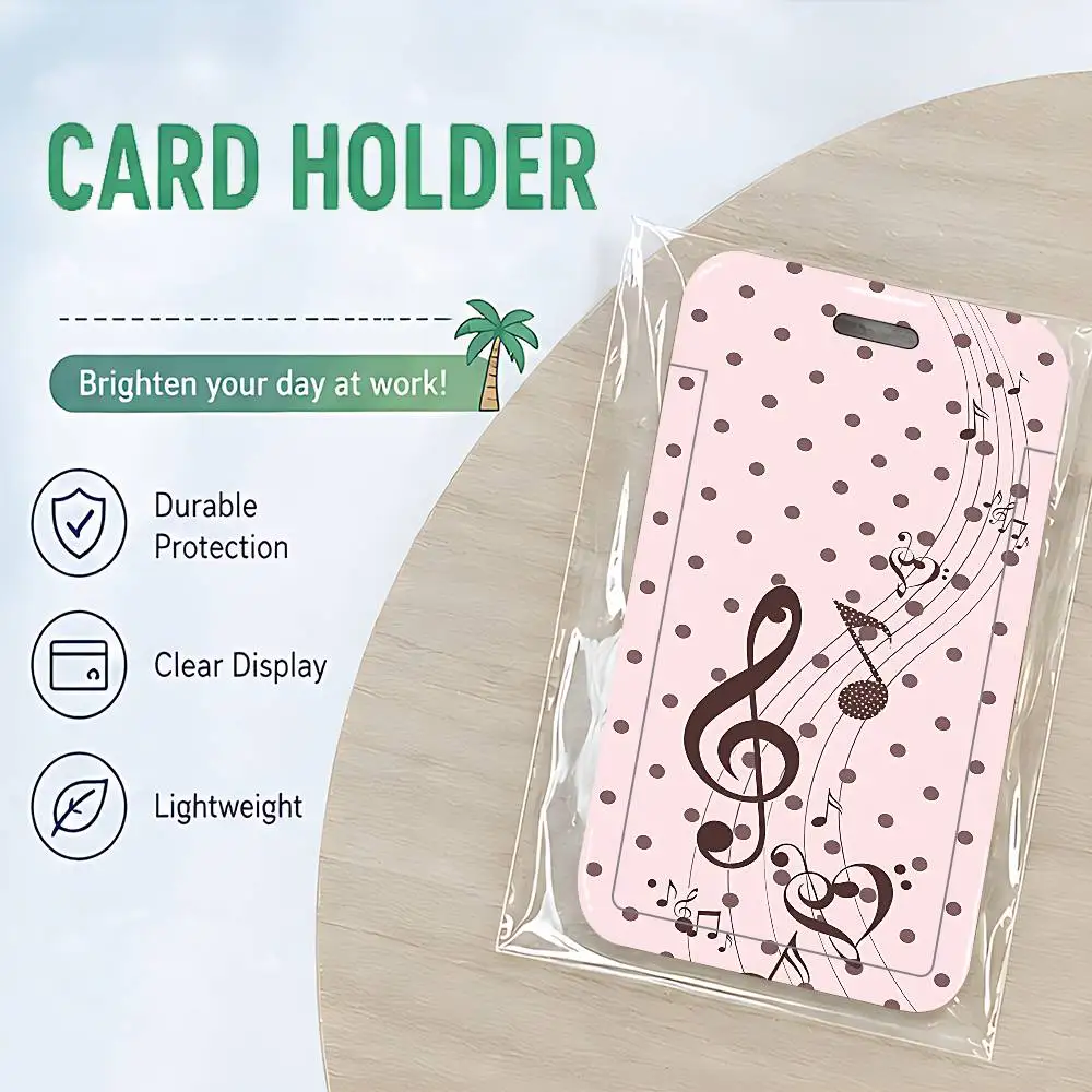 Pink Brown Polka Dot Girl Heart Music ID Badge Holder Neck Strap Pendant Door Card Holders Lanyards Credential HolderDurable