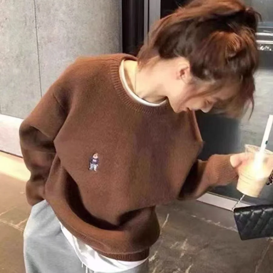 

Женский круглый вязаный длинный свитер с вышивкой Thiened Bear Ne Color, удобный мягкий зимний пуловер