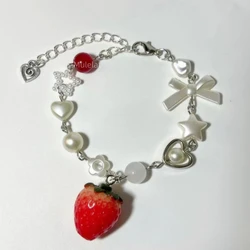 Handmade Y2K bracelet strawberry bow design | multi-element | gift