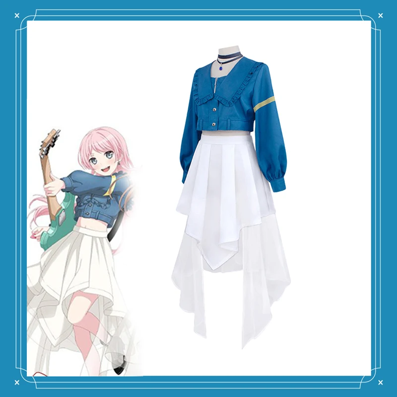 

Anime It's MyGO!! Cos Chihaya Anon Cosplay MyGO Band Stage Outfit Blue Top Female White skirt full set New Costume