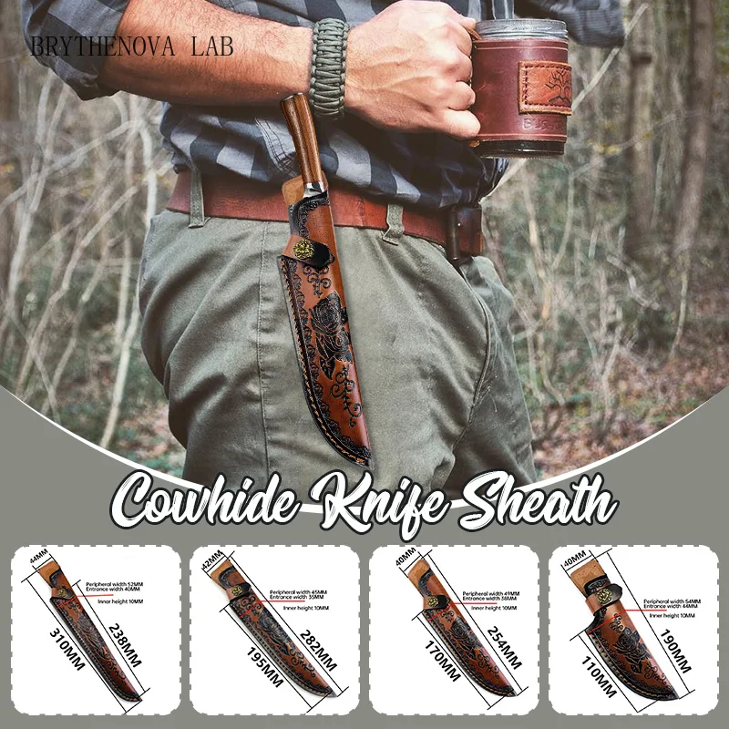 Cowhide Leather Outdoor Straight Knife Sheath Holster Scabbard Knife Pocket Case Japanese Style Scabbard Blade Protector Cover