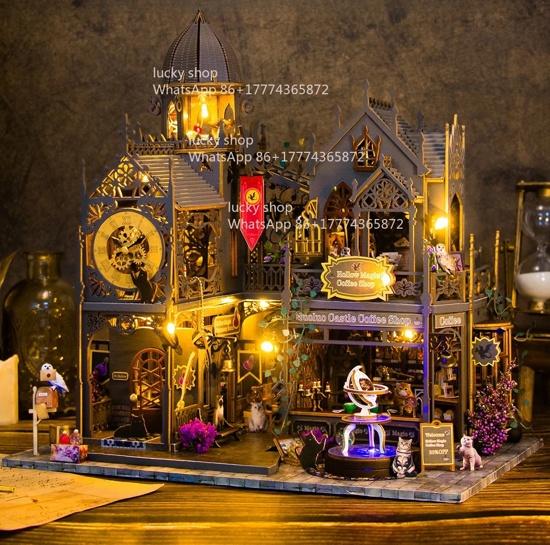 

Large Magic Castle Wooden Villa Model, DIY Hand Assembled House Decoration, Creative Birthday Gift Ornament