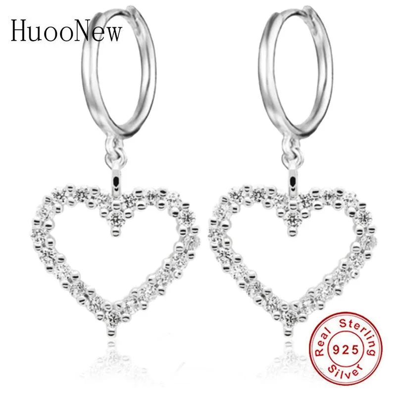 Authentic 925 Sterling Silver Sweet Heart Mix Zircon Bead Hoop Earring Ear Piercing Pendientes Boucles Doreilles For Women Girl