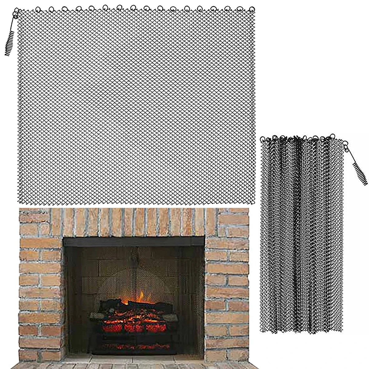 2Pcs Fireplace Mesh Screen Curtain Heat Resistant Fireplace Spark Guard Curtain Sturdy Spark Guard Mesh Gate Metal Fire Screen