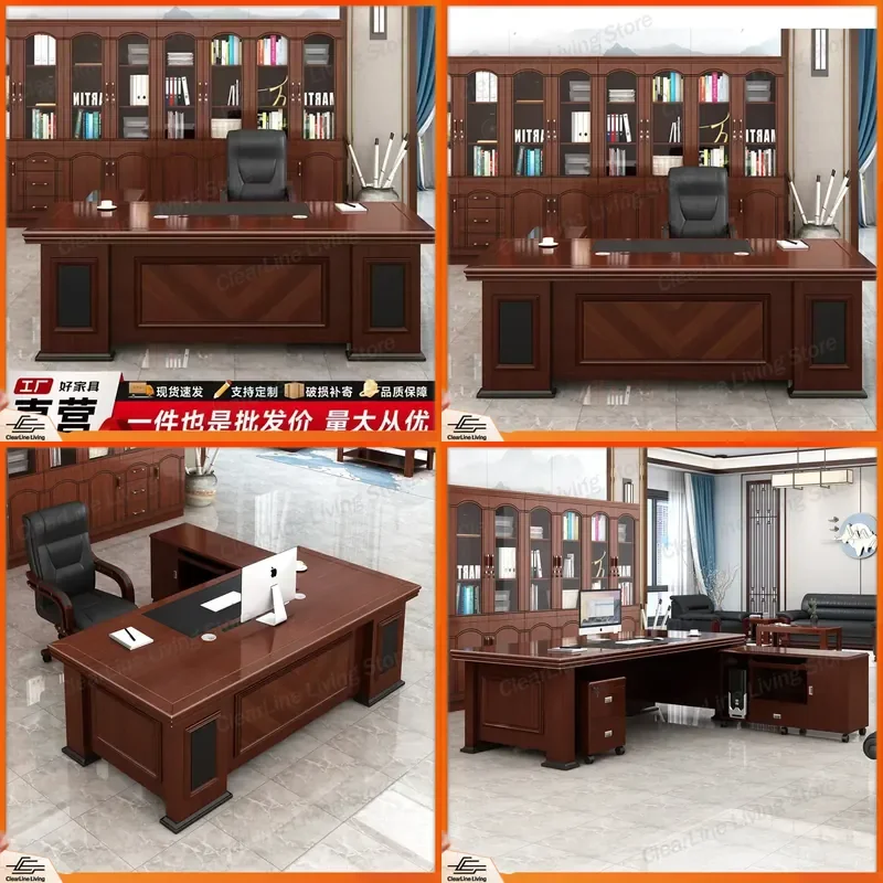 for Boss Table President Desk Solid Wood Leather Large Office Desk Manager Table Modern Office Desk and Chair Set Single