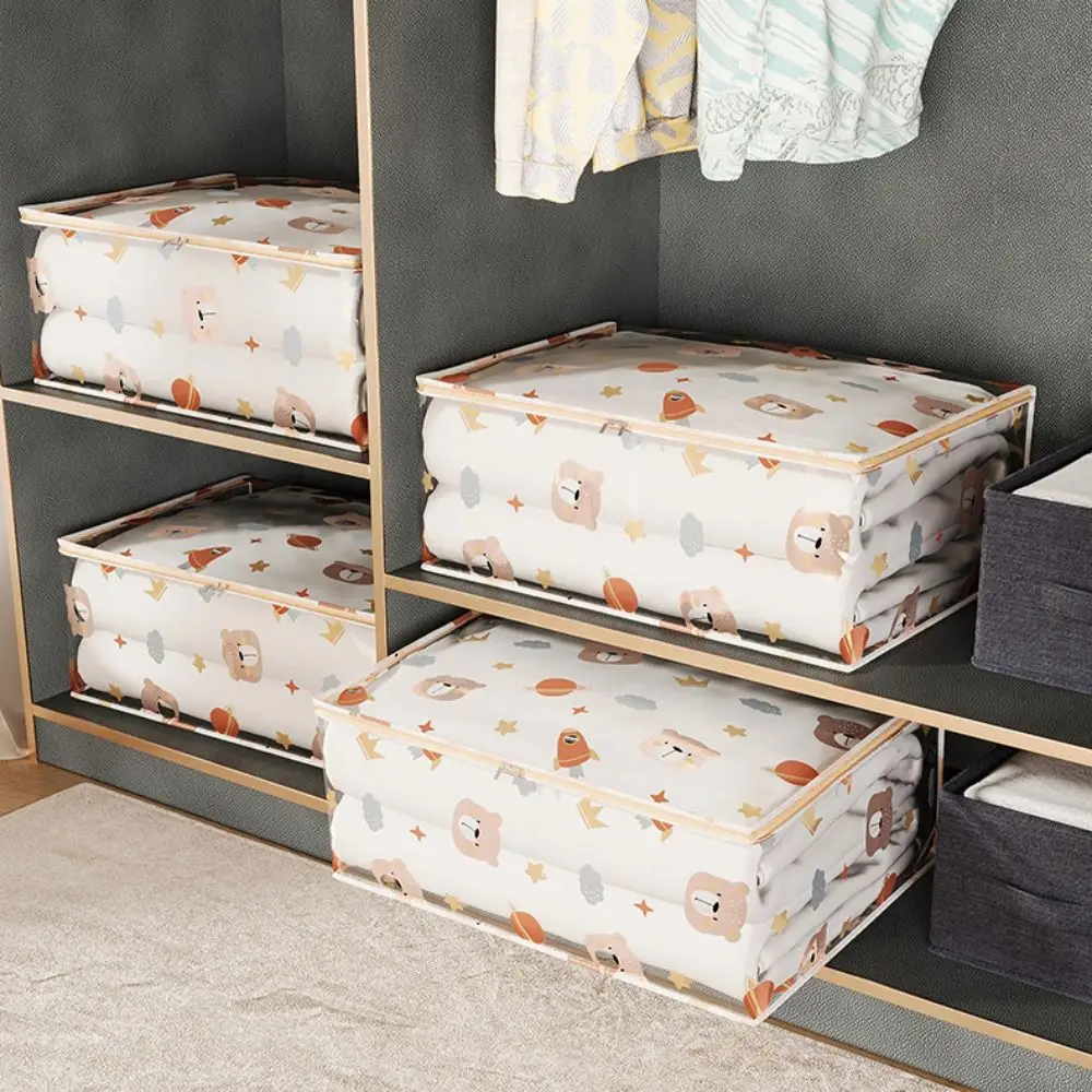 سعة كبيرة منظم الملابس المنزلية الغبار مقاوم للماء حقيبة لحاف شفافة جديدة مطبوعة حقيبة التخزين ثلاثية الأبعاد