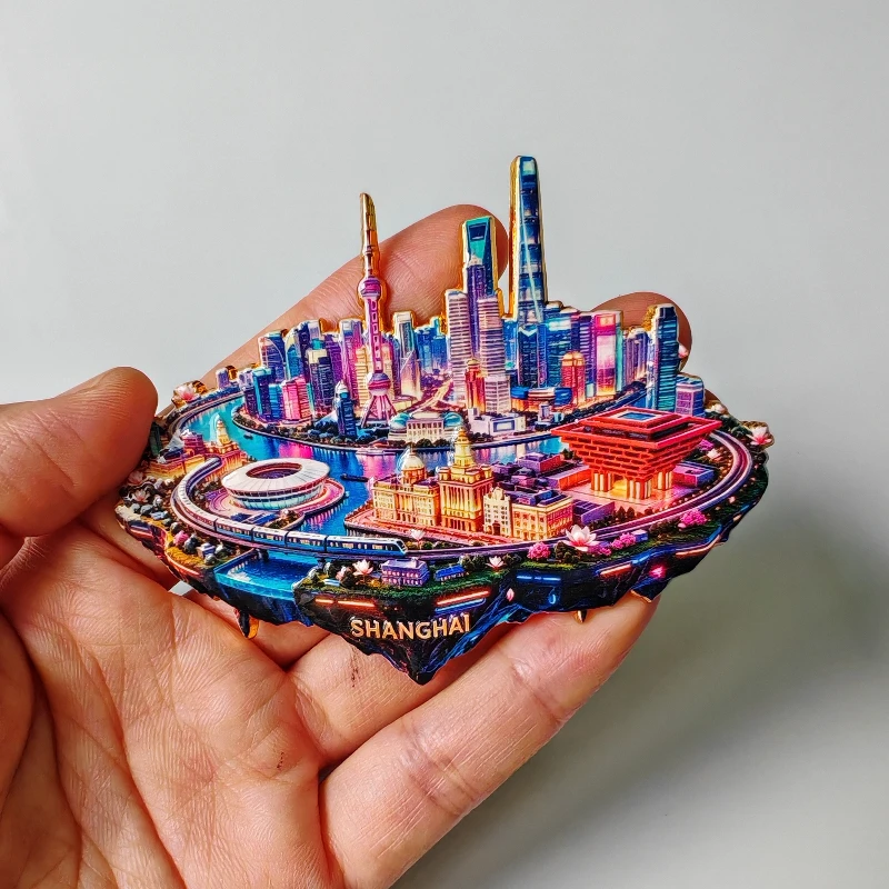 China Shanghai Metal Fridge Stickers The Bund Travel Souvenirs Shanghai Tower Oriental Pearl Tower Fridge Magnets Birthday Gifts