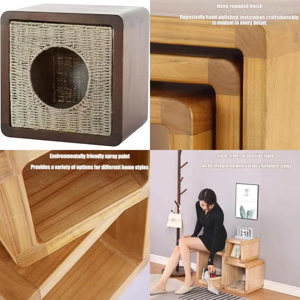 

Современная минималистичная прикроватная тумбочка для кошек со встроенным закрытым кошачьим гнездом и табуреткой для смены обуви