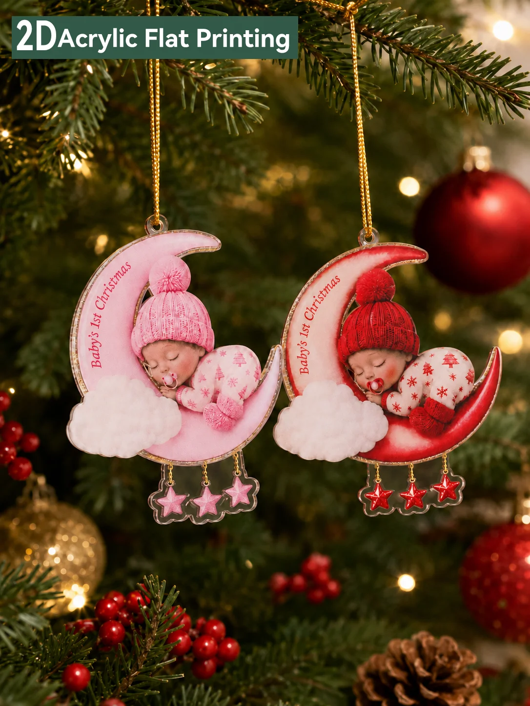 2D Acrylic Christmas Moon Hanging Ornament Sleeping Newborn Hanging Pendant Festive Tree Decoration Unique Xmas Memorial Gifts