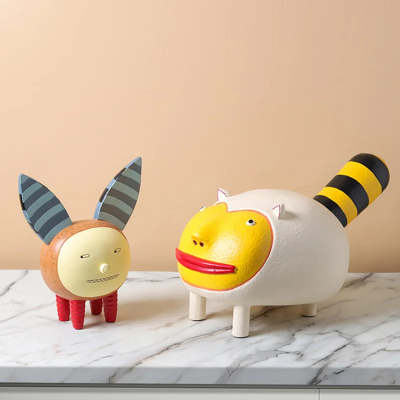 Fun animal figurines, resin painted big mouth cat, modern Nordic fashion, cute sad hippopotamus ornaments