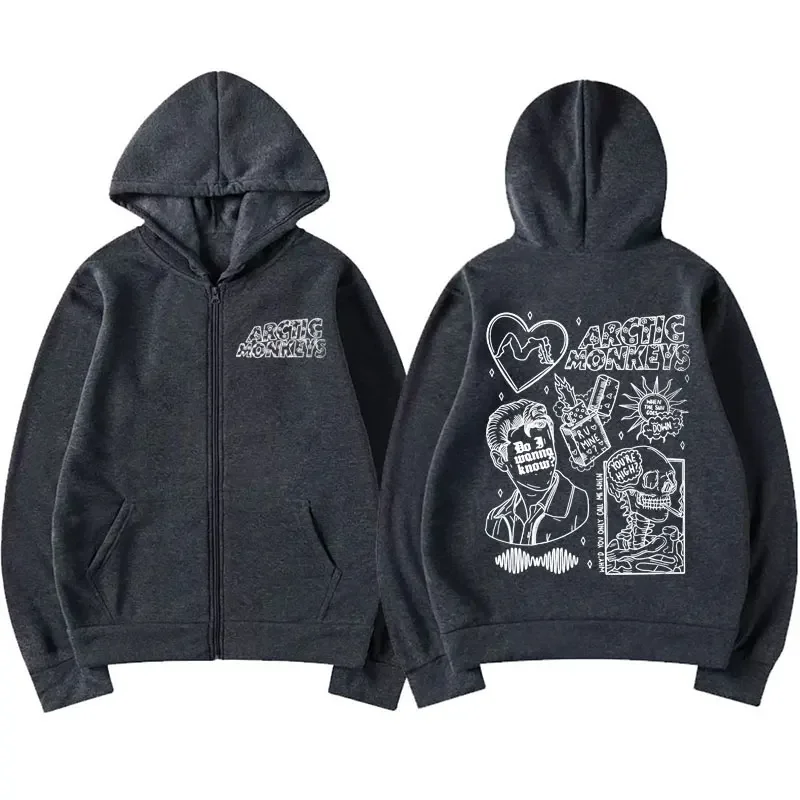 Rock Band Arctic Monkeys Doodle Art Zip Up Hoodies Men Women Jacket Pullovers Sweatshirts Hip Hop Style Zipper Hoodie Streetwear