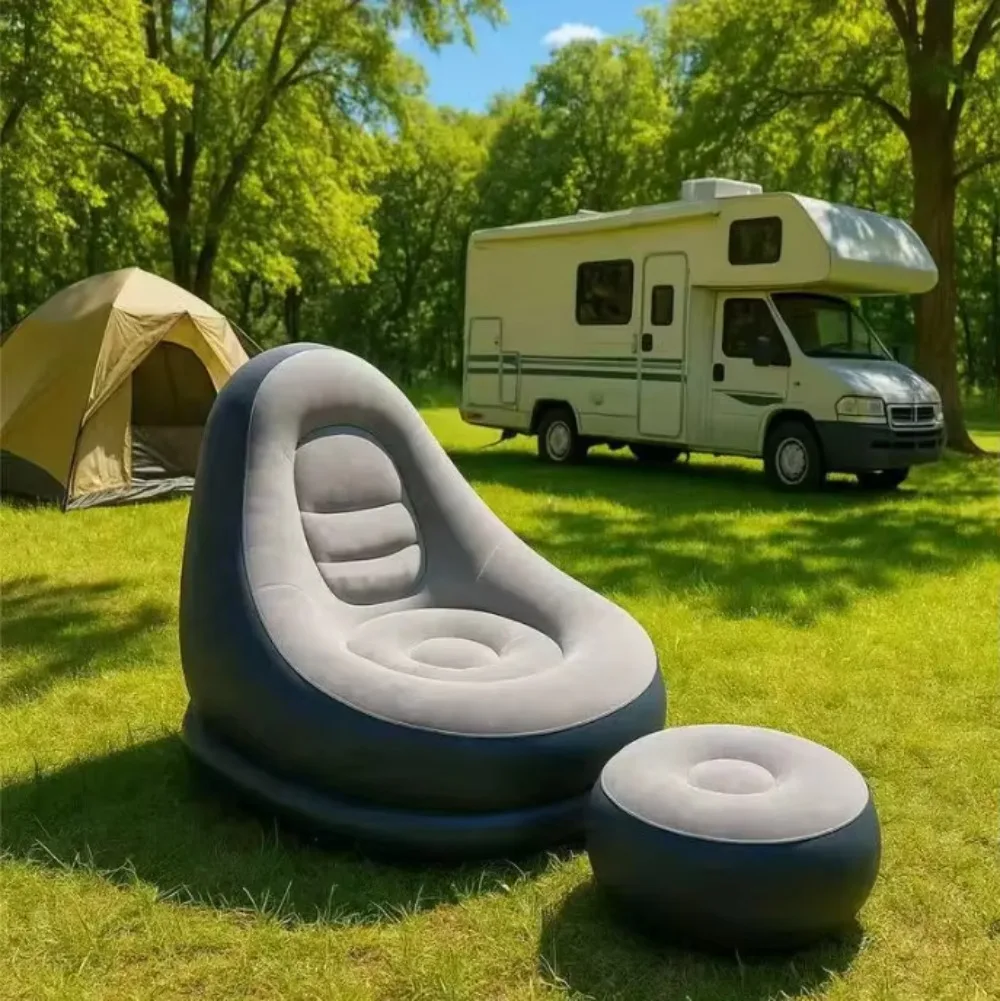 Portable Single Inflatable Lazy Sofa Folding Air Lounge Chair For Beach Camping Music Festival Living Room Use