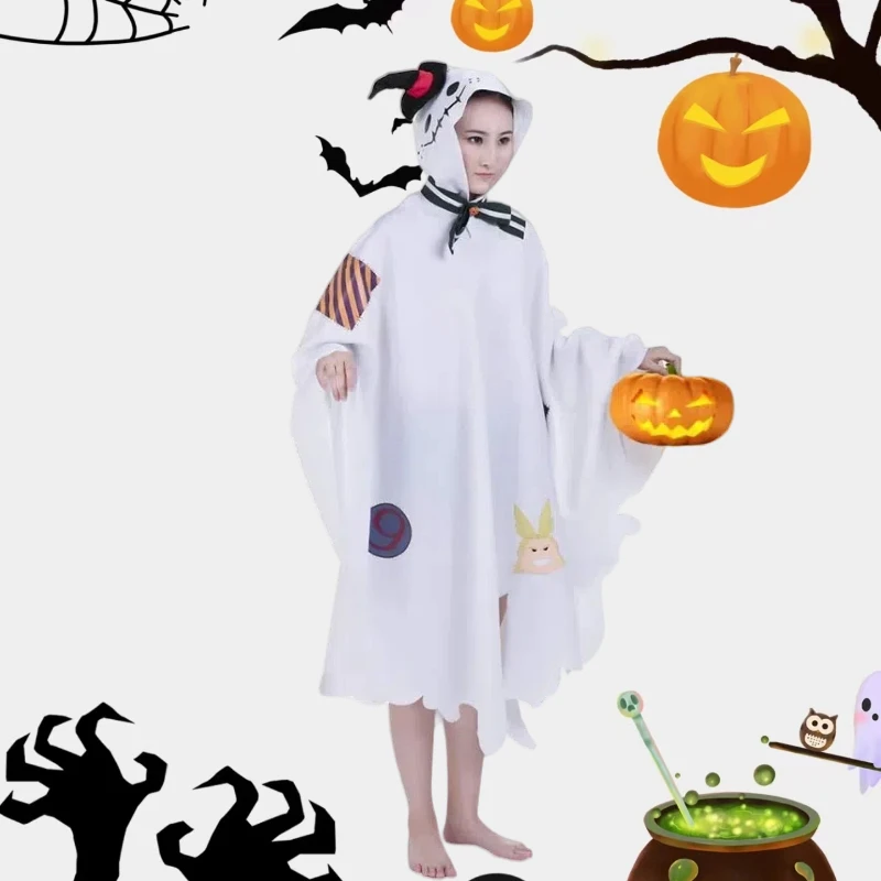 

Halloween Party White Ghost Hooded Cloak Anime Midoriya Lzuku Cosplay Costume My Hero School Role Play Outfit for Unisex