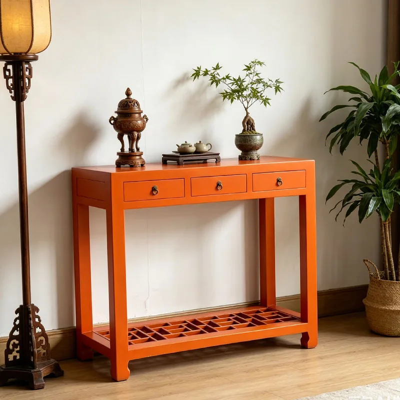 Yjq new Chinese solid wood desk bedroom dresser simple book table retro locker