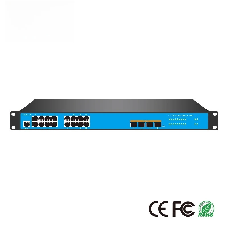 20 Port  Management Switch with 4 10Gbps SFP+ 16x2.5Gbps Ports Dynamic Routing L3 QoS VLAN Support 1.2Tbps Capacity 1U