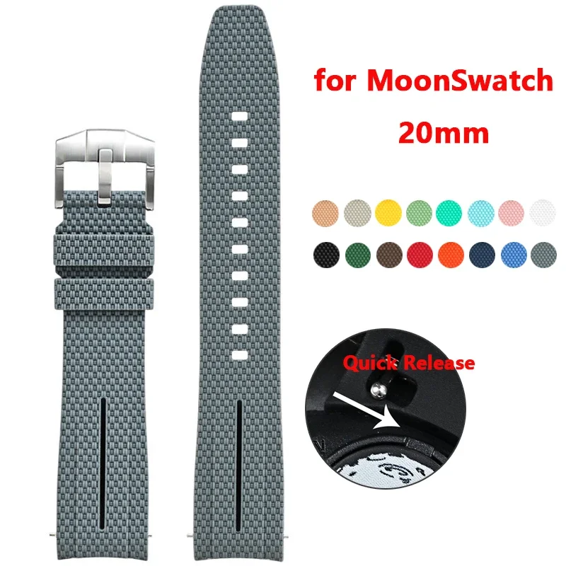Curved End Strap for Omega X Swatch Joint MoonSwatch 20mm Men Women Rubber Silicone Quick Release Watch Band for Seamaster 300