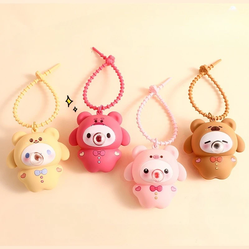 Cartoon Blowing Bubble Toy Butter Bear Keychain Cute Pink Piglet Backpack Pendant Keyring Stress Relief Toy 1pcs