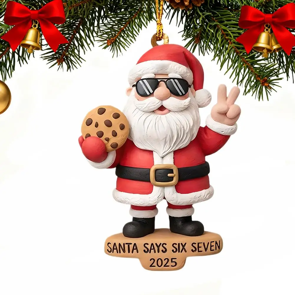 عيد الميلاد 67 الاكريليك زخرفة سانتا يقول ستة سبعة عيد الميلاد زخرفة 2025 2D الاكريليك مضحك 67 ميمي الحلي الجدة 6 7 ديكور