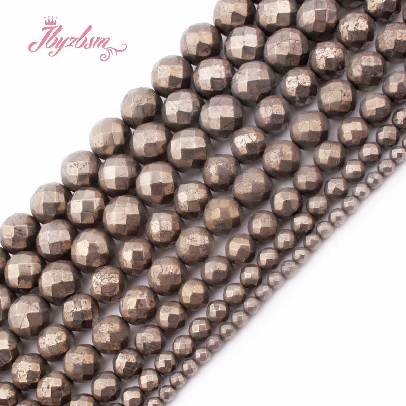 2/3/4/6/8/10/12mm Natural Pyrite Round Stone Beads Spacer Strand 15 Inches For DIY Necklace Bracelets Jewelry Making Loose Beads